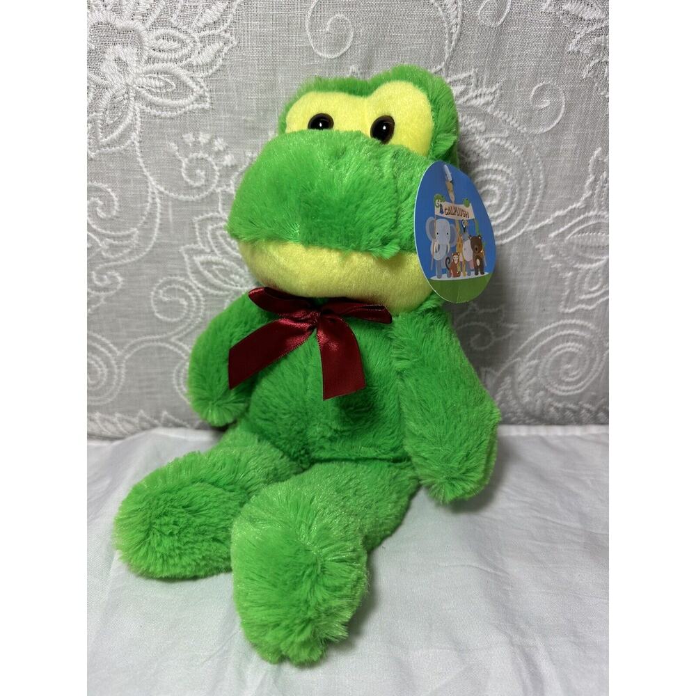 Calplush Stuffed Frog Green Plush Red Bow Sitting 12 Inches Toy With Tags